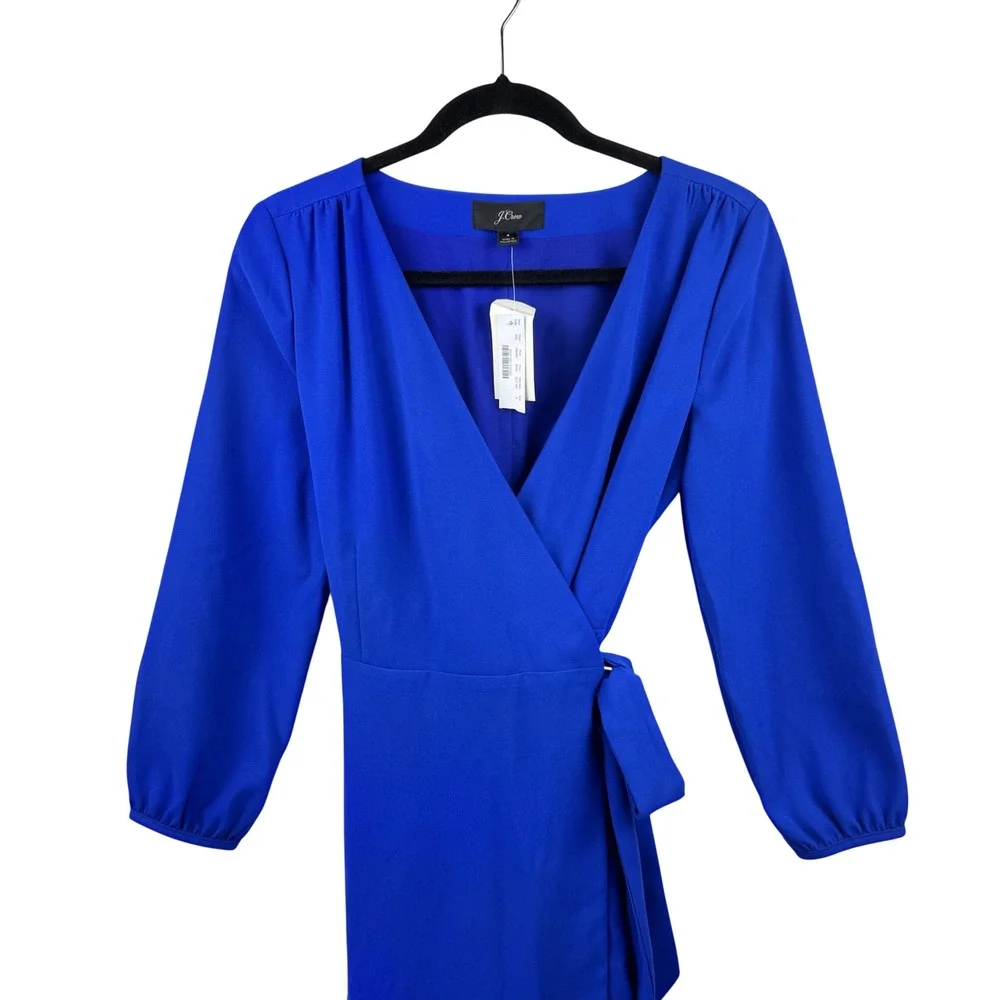 NEW J.Crew Wrap Dress Women 4 Royal‎ Blue V-Neck Long Sleeve Crepe H6292 Cobalt